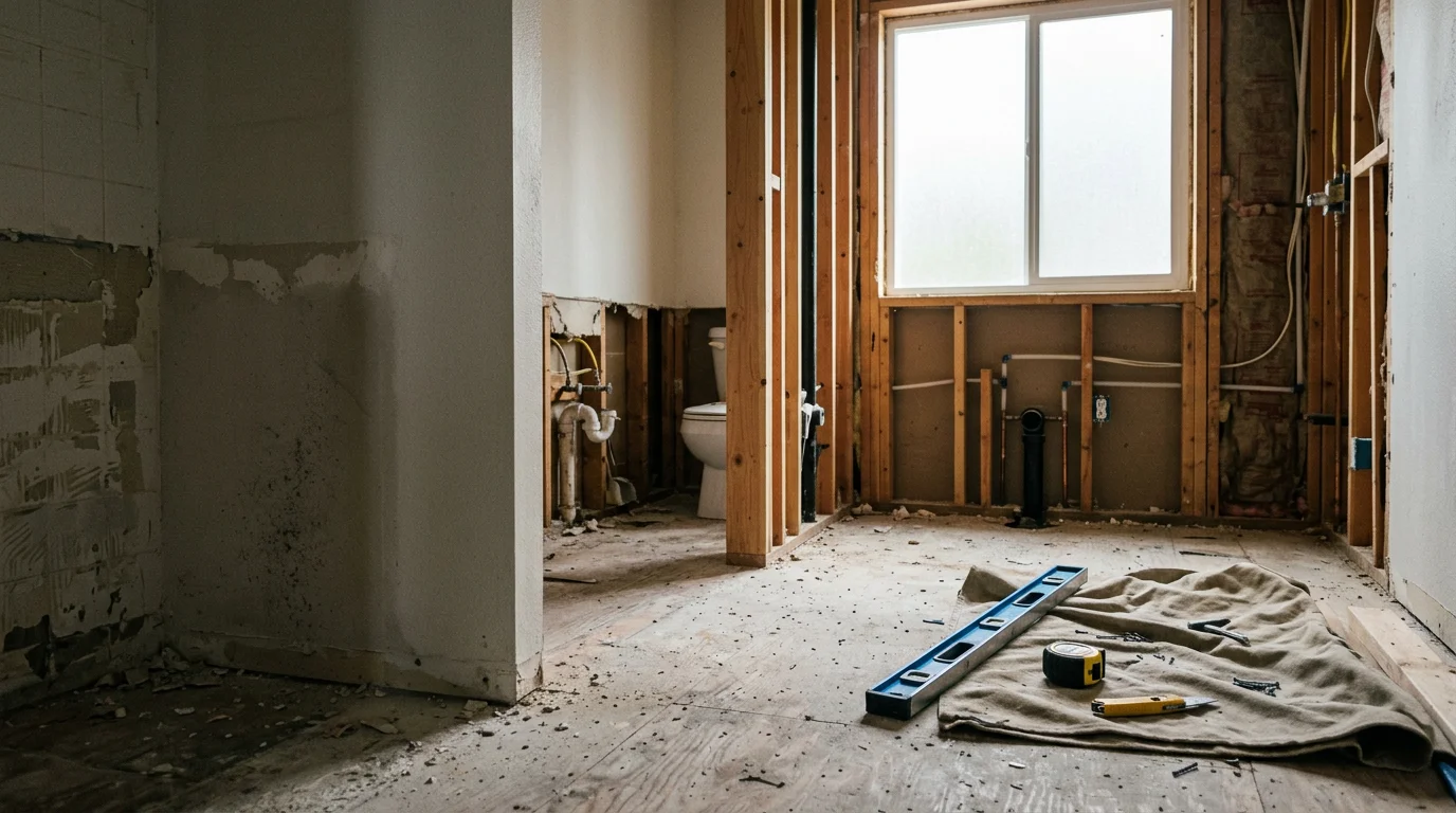 A remodeled bathroom in a Utah County home featuring updated tile work, a new vanity, and a walk-in shower. M. Warren Construction completed the full renovation as part of a residential remodeling project in Utah County.